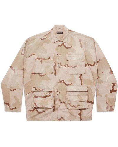 Balenciaga Camouflage-print Cargo Cotton Shirt - Natural