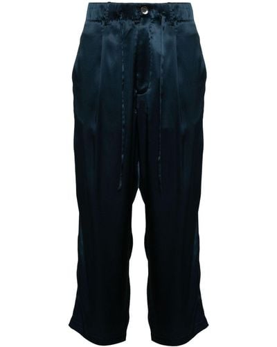 Pierre Louis Mascia Piped Trim-detail Silk Trousers - Blue