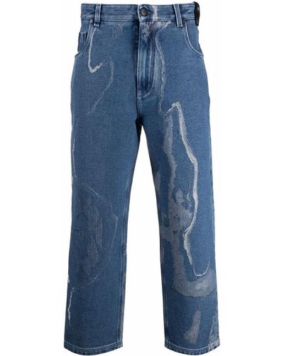 Fendi Earth-print Cropped Jeans - Blue