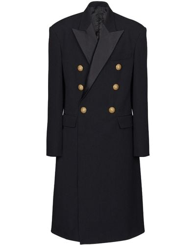 Balmain Embossed-button Double-breasted Coat - Black