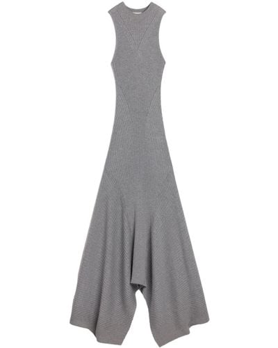 Ami Paris Asymmetric Ribbed-knit Wool Dress - Grey