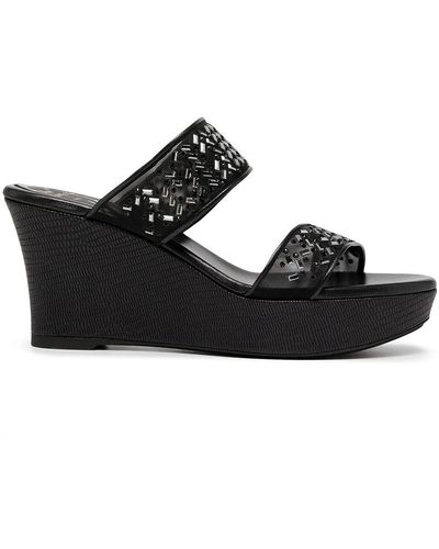 Rene Caovilla Embellished Wedge Sandals - Black