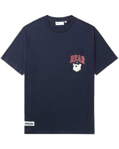 Chocoolate Bear-print Cotton T-shirt - Blue