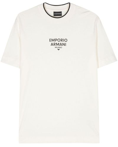 Emporio Armani T-shirt en coton à logo texturé - Blanc