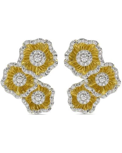 Marchesa 18kt Yellow Gold Halo Flower Diamond Earrings - Metallic