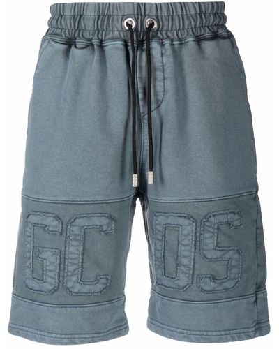 Gcds Blue Logo-embroidered Bermuda Shorts