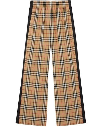 Burberry Checked Cotton Pants - Natural