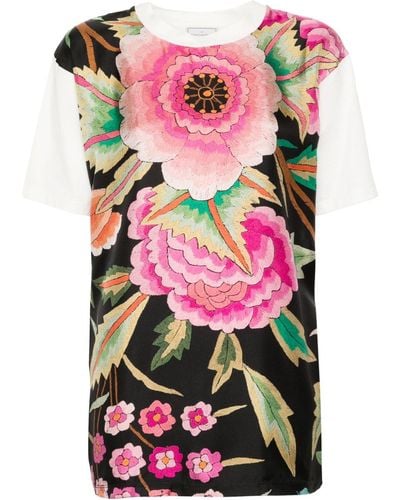 Pierre Louis Mascia Floral-print Silk-cotton Blend T-shirt - Roze