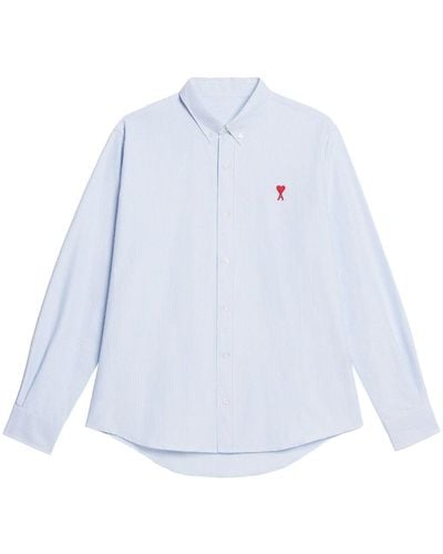 Ami Paris Camisa con logo bordado y rayas - Blanco
