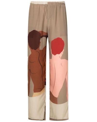 Amir Slama Graphic-print Straight-leg Trousers - Brown