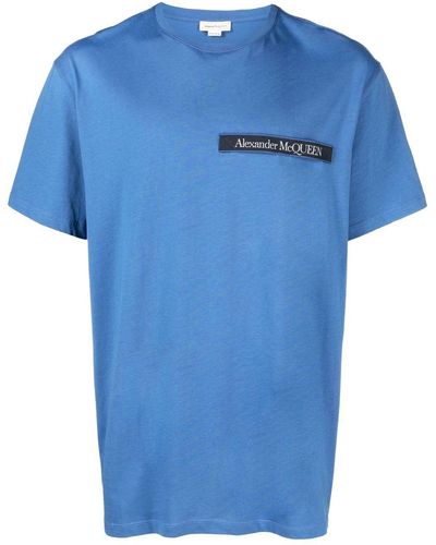 Alexander McQueen Short-sleeved Logo-patch T-shirt - Blue
