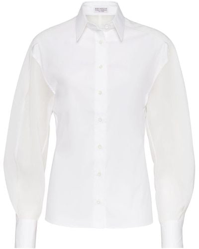 Brunello Cucinelli Organza-Panels Buttoned Shirt - White
