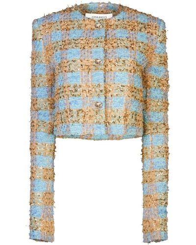 Nina Ricci Check-pattern Tweed Cropped Jacket - Blue