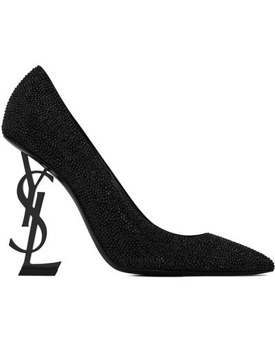 Saint Laurent Opyum Court Shoes In Suede And Rhinestones With Black Heel