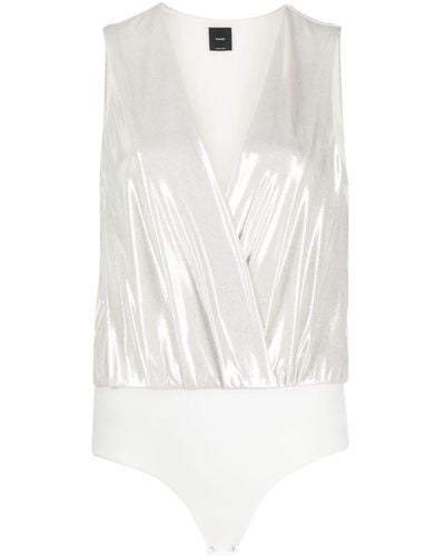 Pinko Metallic-effect V-neck Bodysuit - White