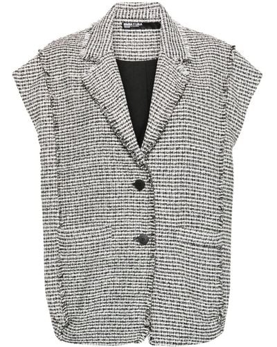 Bimba Y Lola Frayed-detail Tweed Waistcoat - Grey
