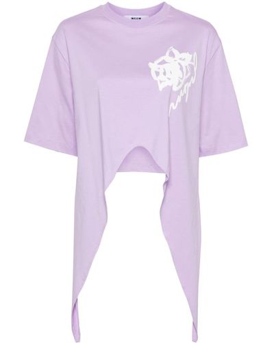 MSGM Tie-fastening Logo-print T-shirt - Purple