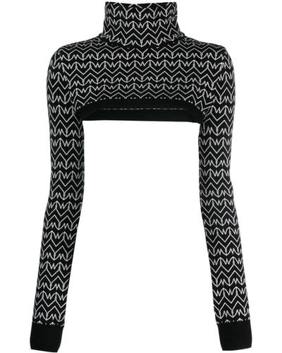 Patrizia Pepe Monogram Jacquard Cropped Sweater - Black
