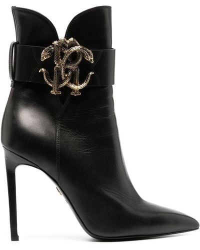 Roberto Cavalli Bottines à logo en cuir - Noir