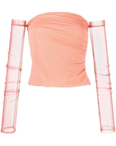 Helmut Lang Sheer Off-the-shoulder Top - Pink