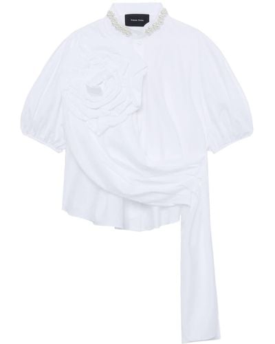 Simone Rocha Perlenverzierte Puffärmel-Bluse mit Schärpe - Weiß