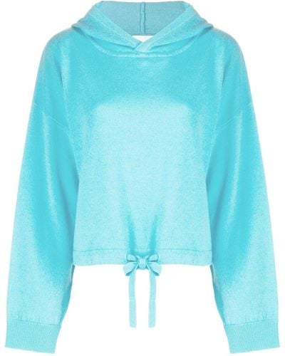 Allude Drawstring-waist Knitted Hoodie - Blue