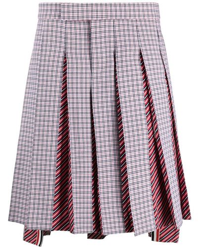 Thom Browne Check-print Low-rise Pleated Skirt - Purple