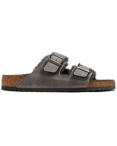 Birkenstock Arizona Sandalen Met Lammy Afwerking - Grijs