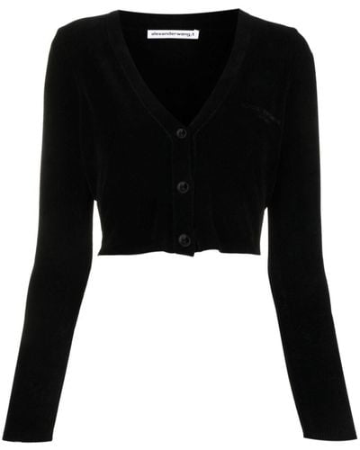 Alexander Wang Logo-embroidered Cropped Cardigan - Black