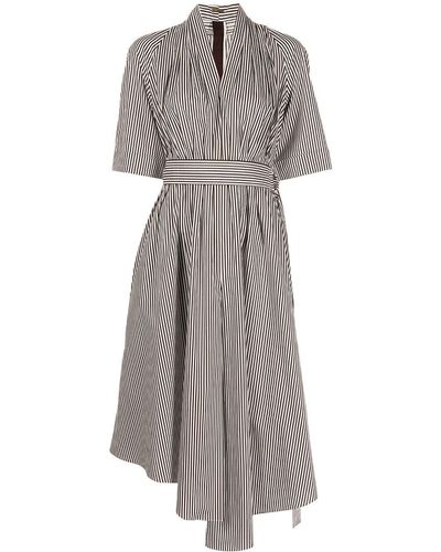 Adam Lippes Striped Asymmetric Midi Dress - Brown