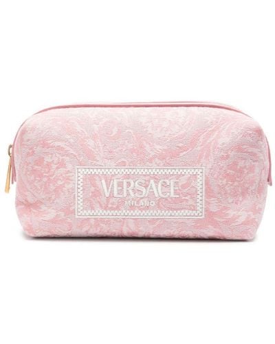 Versace Embroidered-logo Jacquard Toiletry Bag - Pink