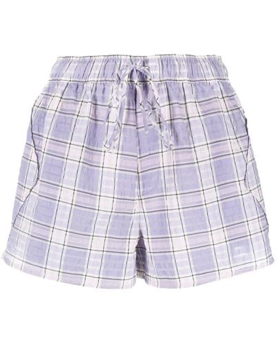 Ganni Check-print Seersucker Shorts - Purple