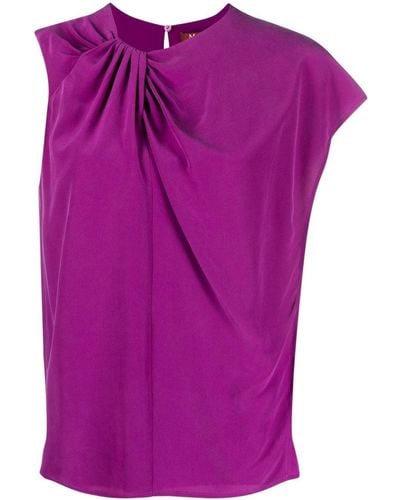 Max Mara Asymmetric-sleeve Silk T-shirt - Purple