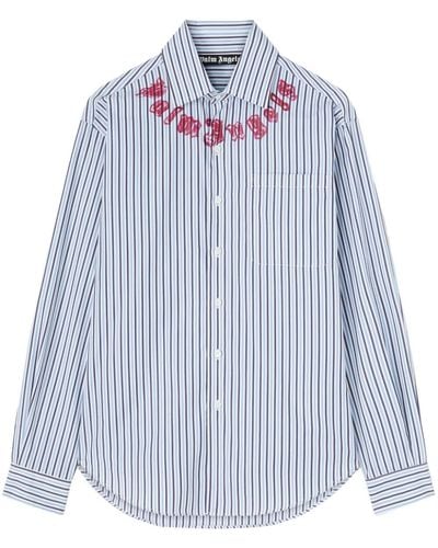Palm Angels Logo-print Striped Cotton Shirt - Blue