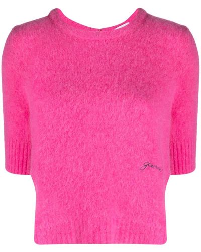 Ganni Jumper With Tie Details, - Pink