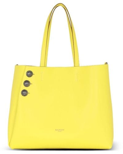 Balmain Emblème Leather Tote Bag - Yellow