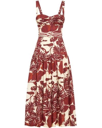 Nicholas Drenica Botanical-print Linen Dress - Red