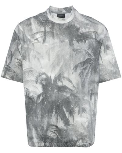 Emporio Armani Palm Tree-print Cotton T-shirt - Grey