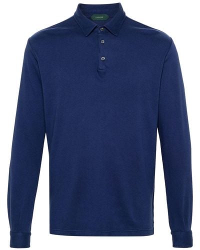 Zanone Long-sleeve Cotton Polo Shirt - Blue
