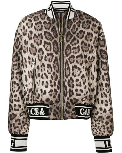 Dolce & Gabbana Chaqueta bomber con motivo de leopardo - Marrón