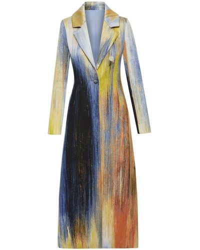 Oscar de la Renta Brush-print Jacquard Silk Coat - Blue