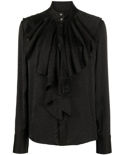 Karl Lagerfeld Logo-jacquard Ruffled Shirt - Black