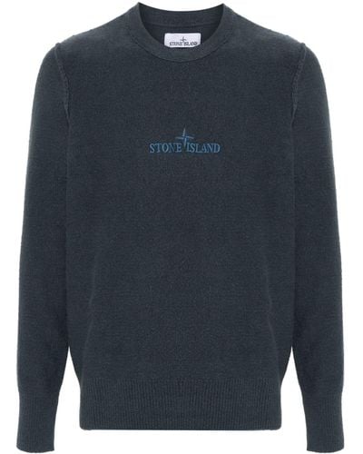 Stone Island Logo-embroidered Cotton-blend Sweater - Blue