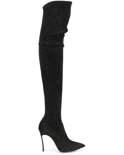 Casadei Cuissardes Black Suede Boots With Blade Heel Woman