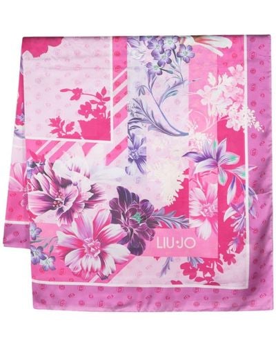 Liu Jo Floral-print Satin Scarf - Pink