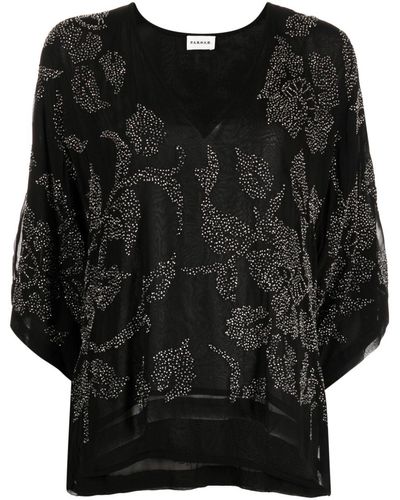 P.A.R.O.S.H. Beaded Patterned-jacquard Tunic Top - Black