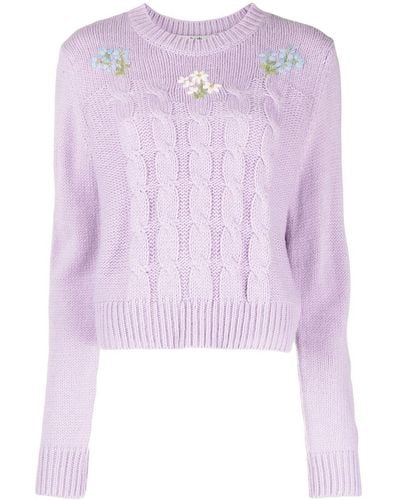 B+ AB Embroidered Cable-knit Sweater - Purple