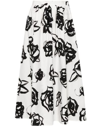 MSGM Lange Rok Met Rozenprint - Wit