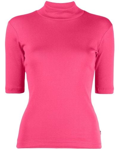 agnès b. Mock-neck Cotton T-shirt - Pink
