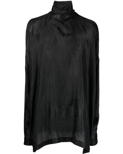 Rick Owens Tabard High-neck Silk Shirt - Black